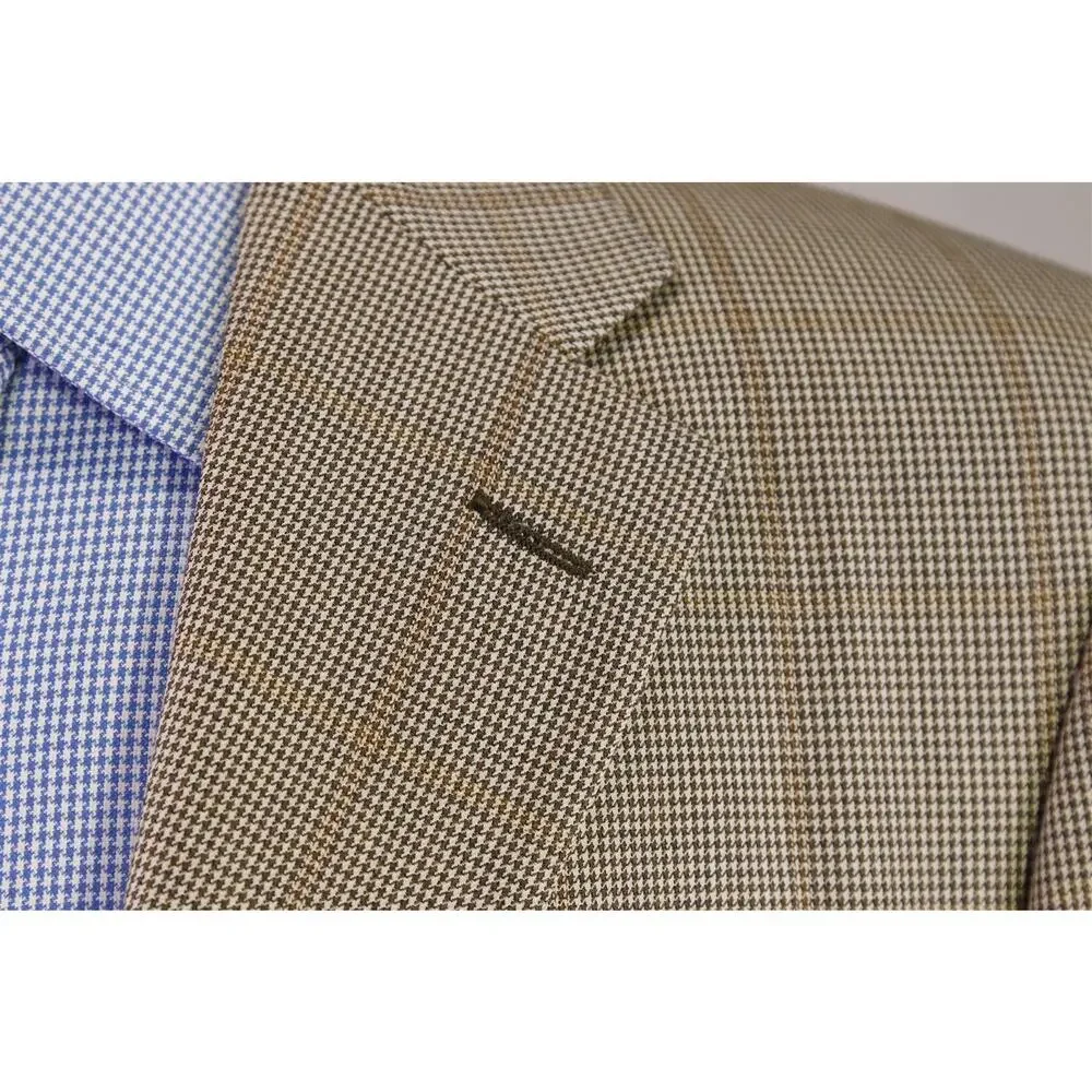 Hickey Freeman Current Addison Brown Windowpane 2-Btn Wool Sportcoat Blazer 40L